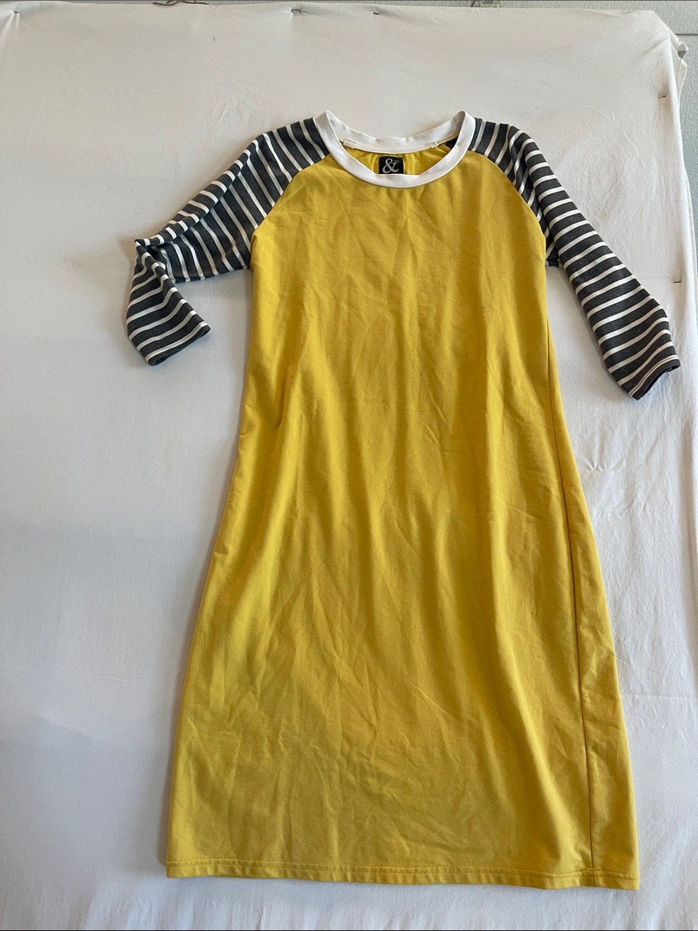 Ampersand Ave Womens Yellow Striped Raglan 3/4 Sleeve Baseball Midi Dress Large